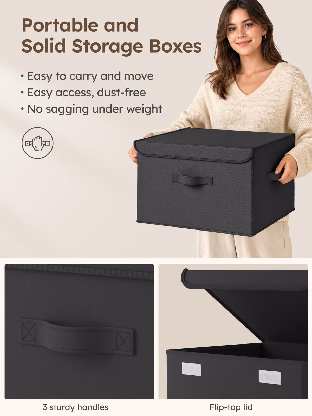 Set di scatole contenitore, 2 pezzi, in tessuto, 42x30x30 cm, pieghevoli, per abbigliamento