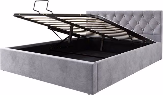 Letto contenitore matrimoniale con vano idraulico e testiera trapuntata; 140 × 200 cm; senza materasso