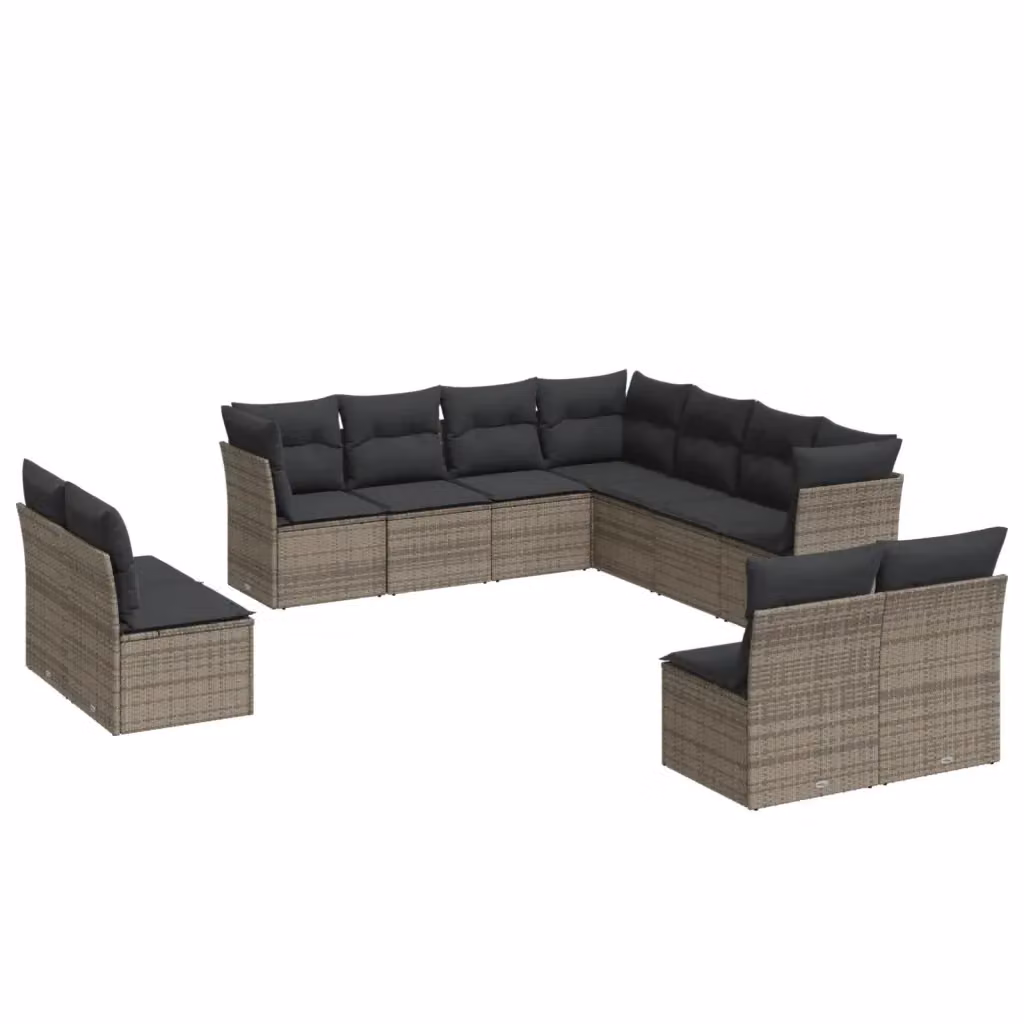 vidaXL Set Divani da Giardino a Forma di L 11 pz con Cuscini Grigio – 2