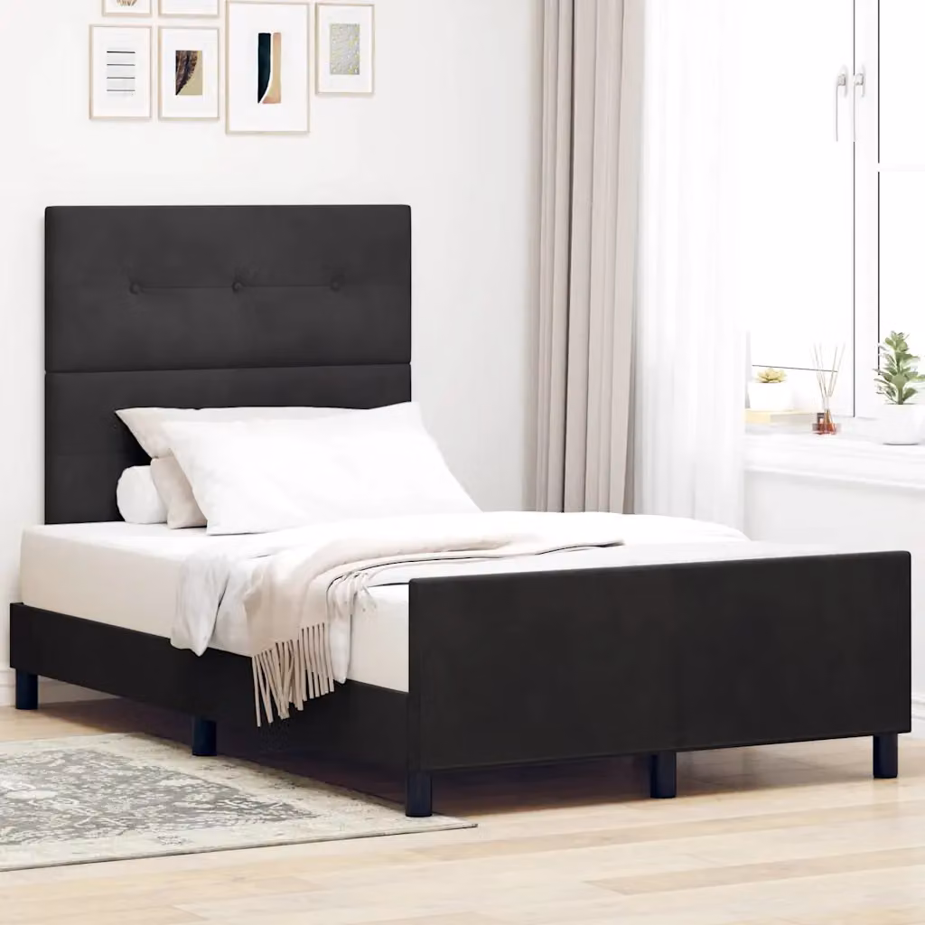 Letto a molle con testiera vidaXL in velluto nero L 120 x P 200 cm – 1