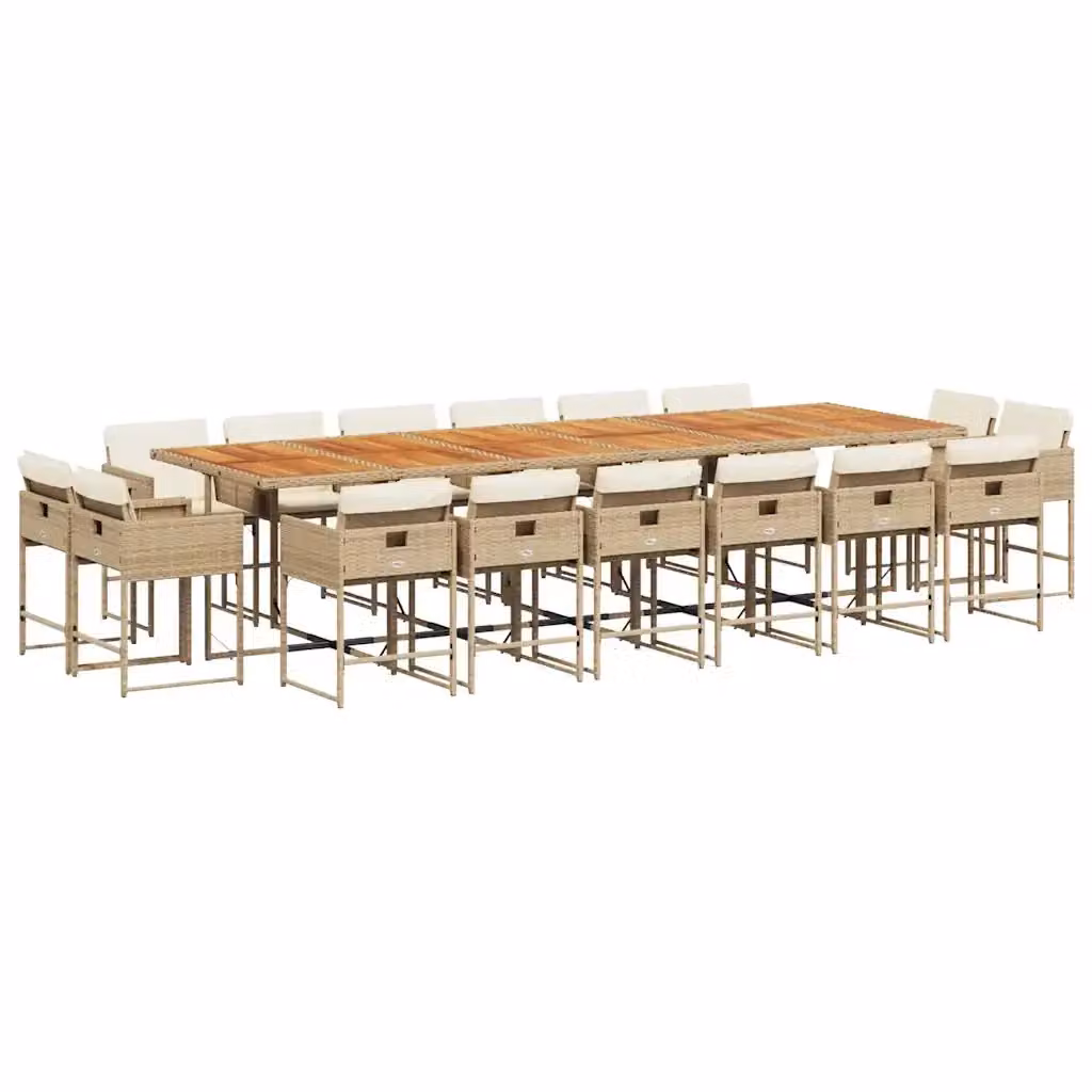 Set da pranzo da giardino vidaXL in legno di acacia oliato e polyrattan con cuscini beige e bianchi – 2