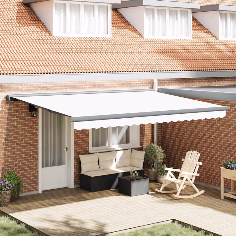Tenda retrattile vidaXL con bracci pieghevoli in alluminio e tela in poliestere, Bianco, L: 4 m x P: 3 m