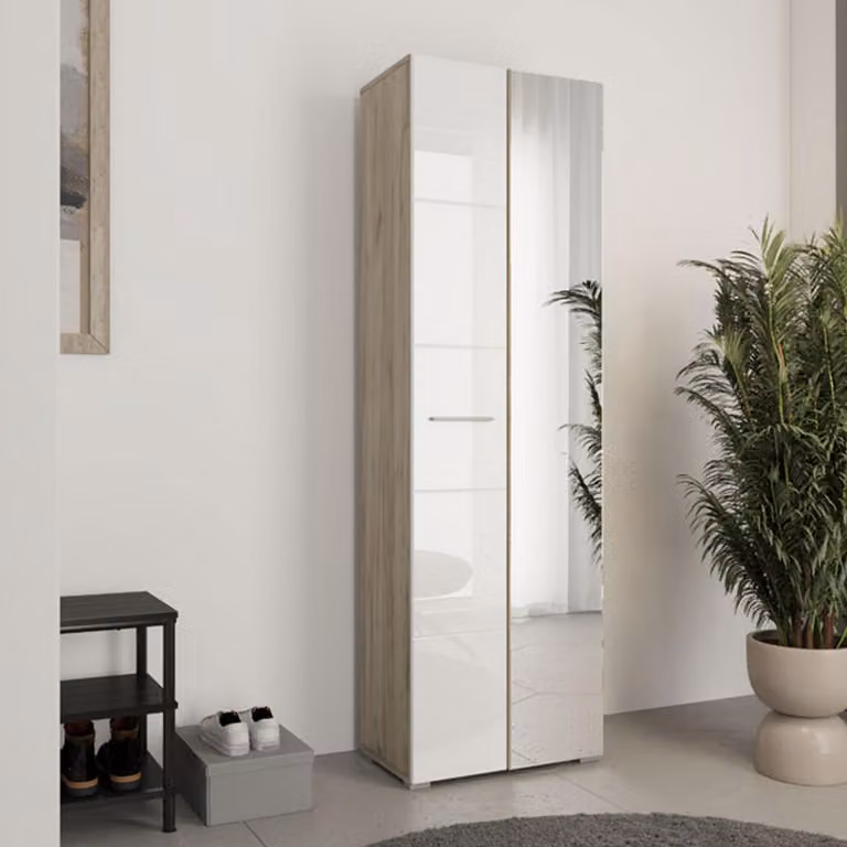Dmora Guardaroba 2 Ante Griante 60x193h cm Bianco, Appendiabiti 4 Ripiani