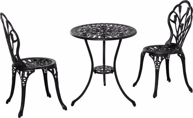Set Tavolino e 2 Sedie da Giardino Outsunny in Alluminio Nero Opaco – 1