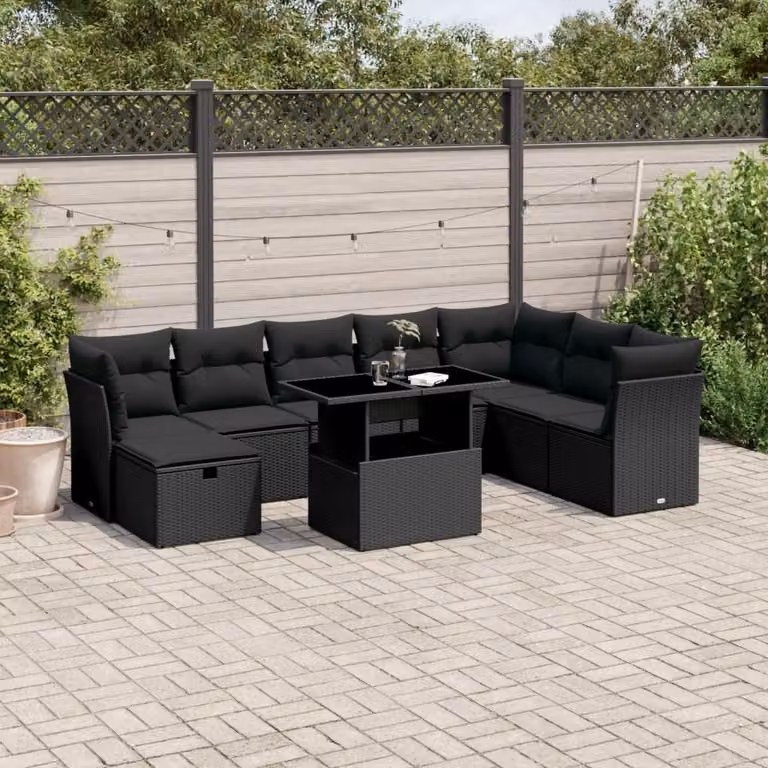 Maison Exclusive - Set da giardino 9 pezzi con cuscini in polyrattan nero