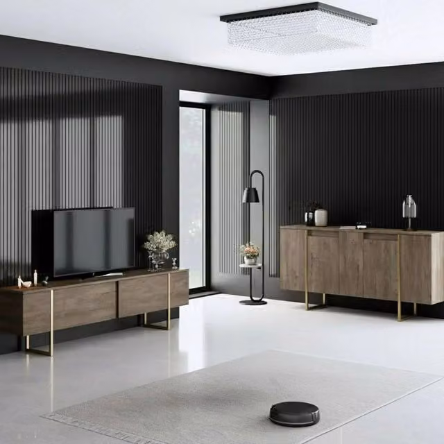 Pignano, set Mobili da Soggiorno Modulabile, Marrone Noce