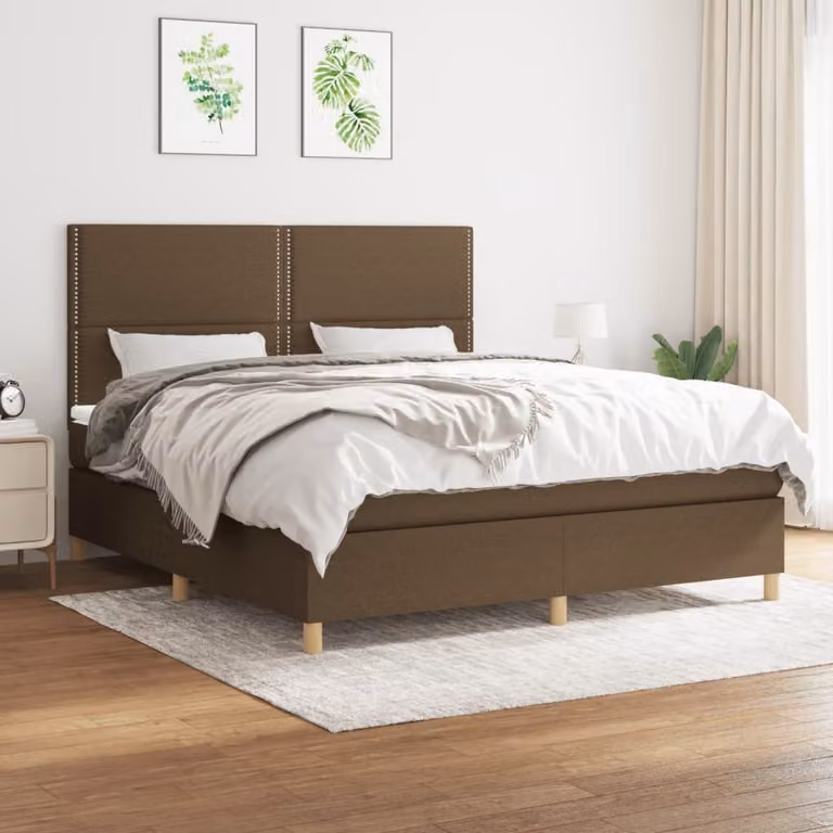 Maison Exclusive - Letto boxspring con materasso, marrone scuro, 180x200 cm, rivestimento in tessuto