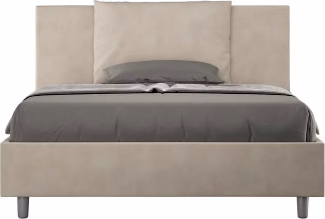 BS COM Letto queen size senza rete imbottito 150x190 microfibra sabbia