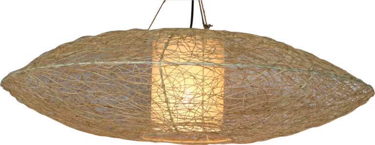 Lampada da soffitto / plafoniera, fatta a mano a Bali in materiale naturale, rattan - modello Miranda Flat, giallo, tessuto di cotone, rattan, 20*75*75 cm, luci a sospensione in materiale naturale