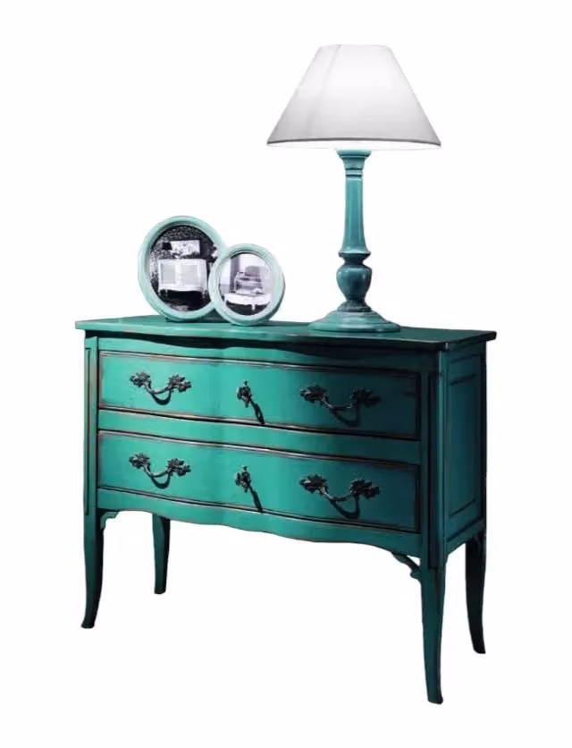 Cassettiera con 2 cassetti in legno stile shabby chic verde Mobili 2G L: 92 cm, P: 44 cm, H: 79 cm – 1