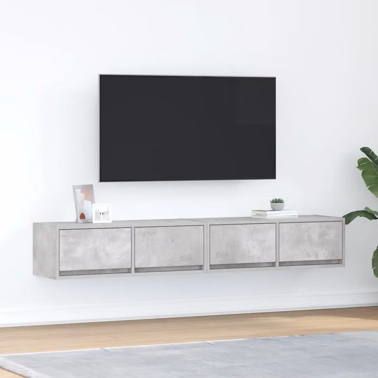 Set di 2 mobili TV sospesi vidaXL in legno e MDF, colore grigio cemento, stile minimalista, L 80 cm x P 31 cm x H 25,5 cm