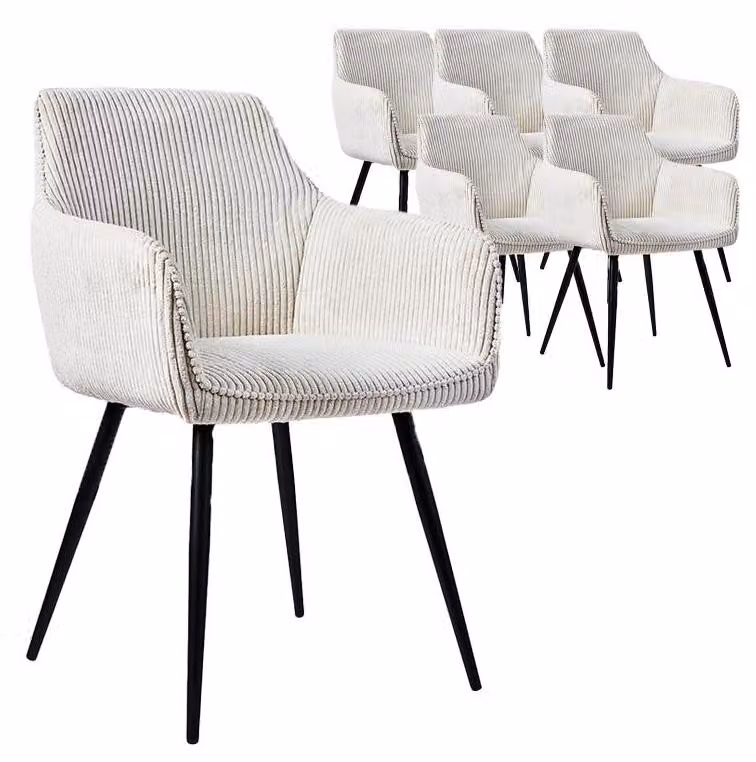 Set da 6 sedie da pranzo con braccioli, in tessuto di velluto a coste, imbottite, comode, robuste, moderne, con struttura in metallo