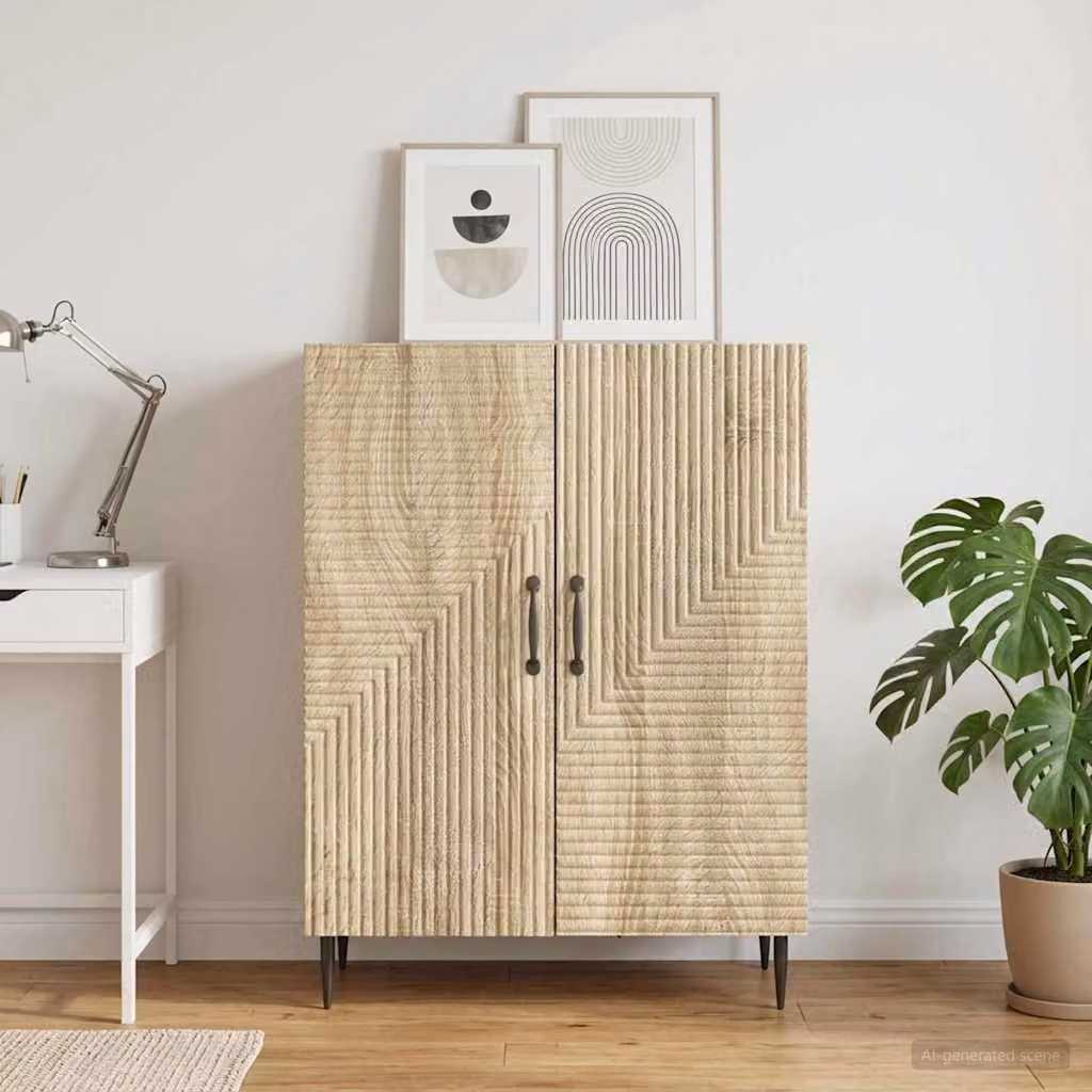 Credenza moderna vidaXL in legno ingegnerizzato e metallo, colore Rovere Sonoma, L: 66 cm, P: 34,5 cm, H: 89,5 cm