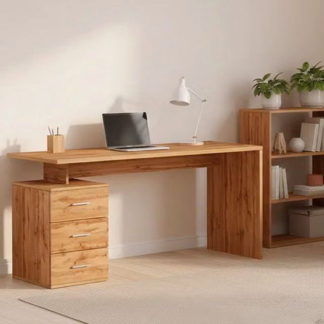 Scrivania Abisse DMORA in Rovere, Scrittoio moderno per ufficio o casa, L: 160 cm, P: 60 cm, H: 75 cm