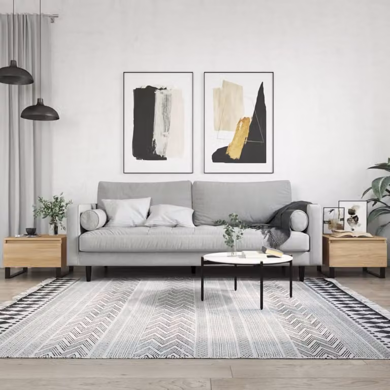Set di 2 tavolini da salotto moderni vidaXL in legno e metallo, colore rovere, L/P/H: 50 x 46 x 35 cm
