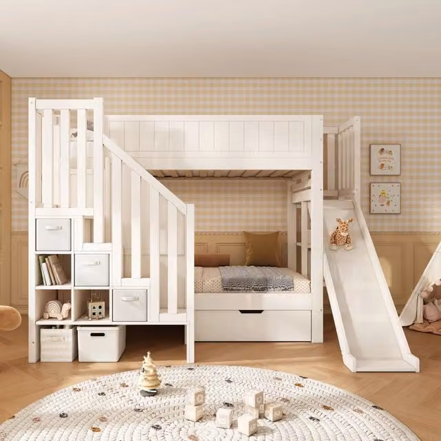 Letto a castello ¨C Minimal ¨C Bianco 90x200 cm con cassetti rete a doghe senza materasso