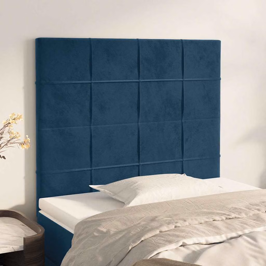 Testiera per letto vidaXL in velluto blu scuro con struttura in legno e MDF, L: 80 cm, P: 5 cm, H: 118-128 cm