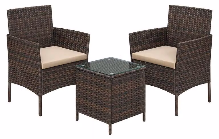 Set da giardino composto da 3 pezzi: tavolo da giardino e sedie, colore marrone-taupe