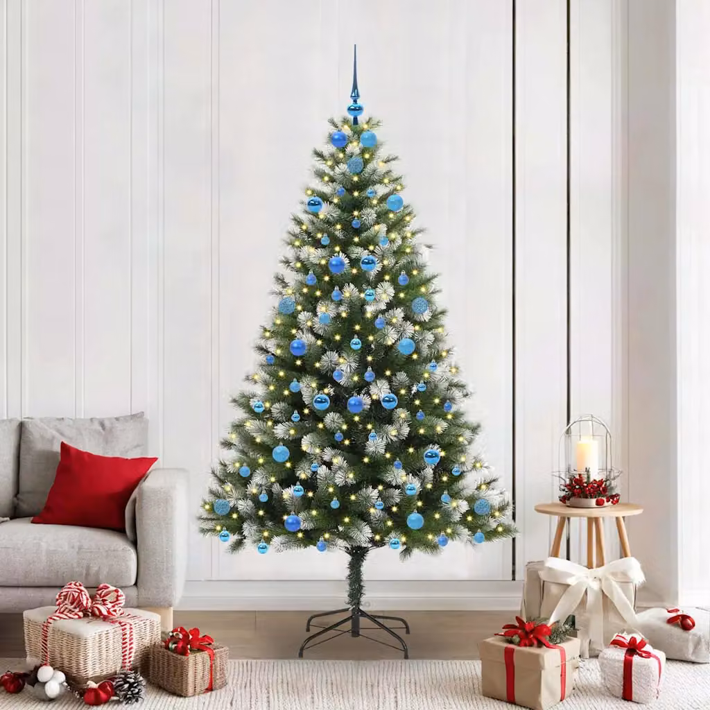 Albero di Natale artificiale vidaXL con rami snodati imbiancati, LED bianco caldo, verde e bianco