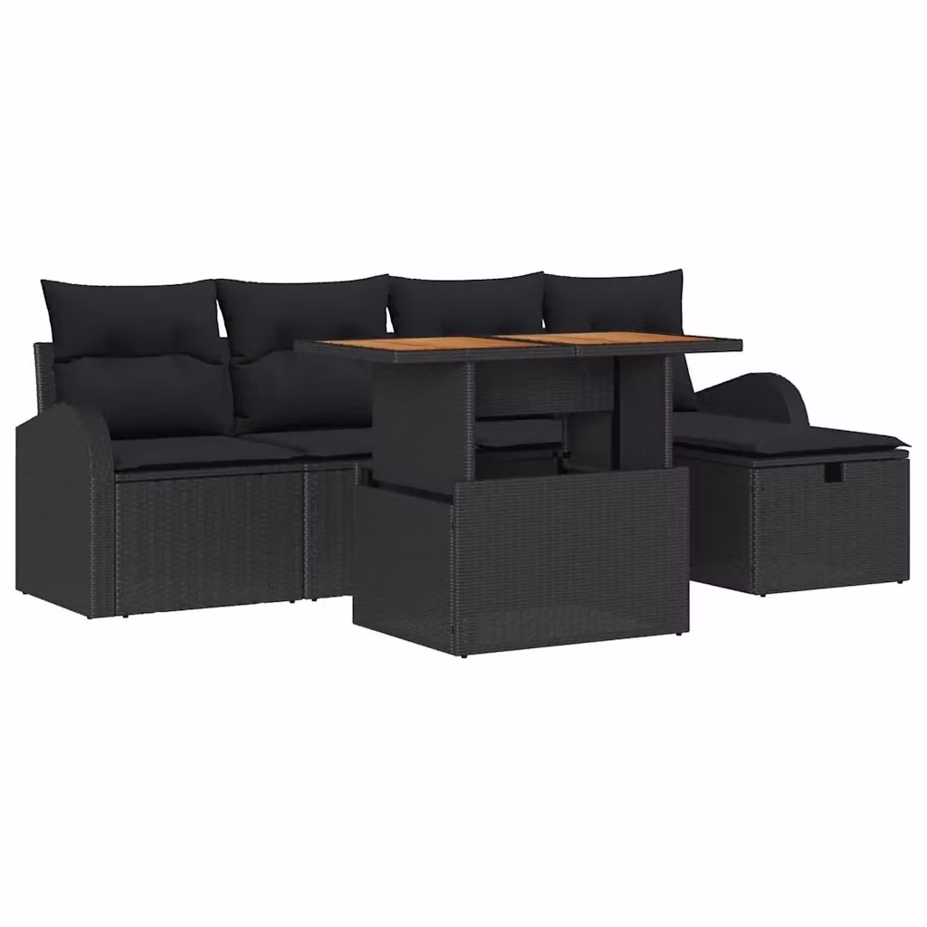 Set Divano da Giardino vidaXL 6 pz in Polyrattan Nero con Cuscini e Tavolino – 2