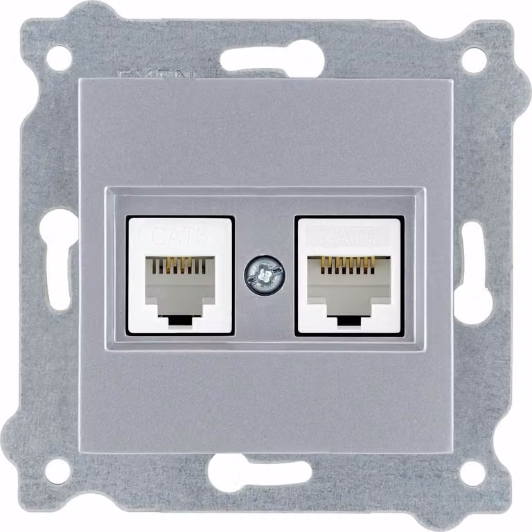 Presa di rete RJ45 cat.6 + presa telefonica RJ11 argento 256/10E EXEN
