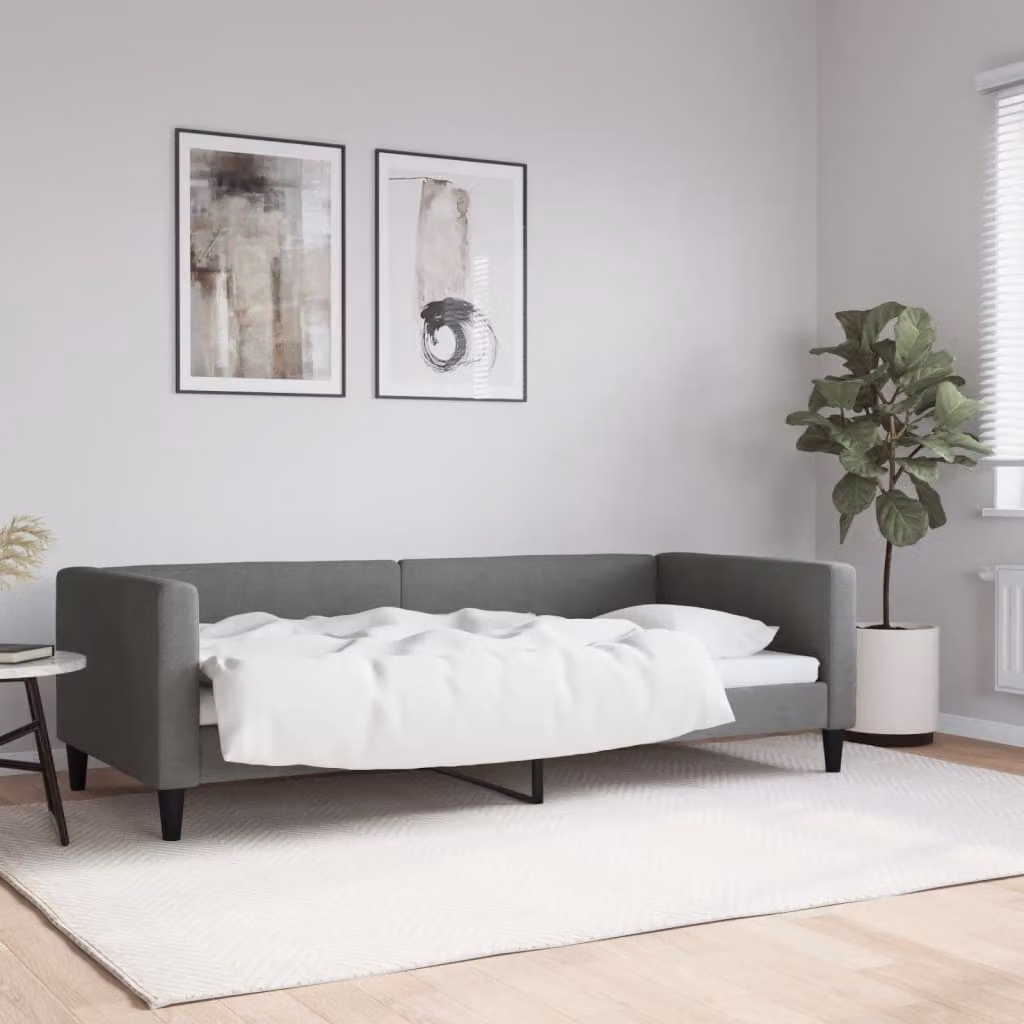 Letto da giorno vidaXL in tessuto grigio con struttura imbottita e doghe in legno L/P: 200 x 90 cm