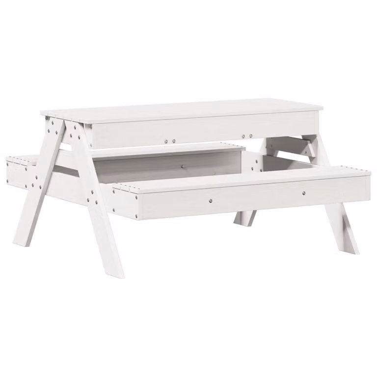 Tavolo Picnic con Sabbiera Bambini Bianco Legno Massello Pino