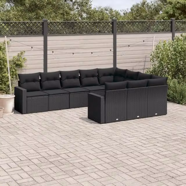 Set Divani da Giardino 10pz con Cuscini in Polyrattan Nero 3219475