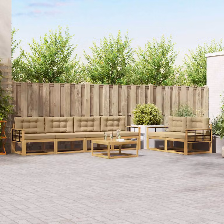 Set di divani da esterno vidaXL 6 pz in legno di acacia con cuscini Bianco e Beige