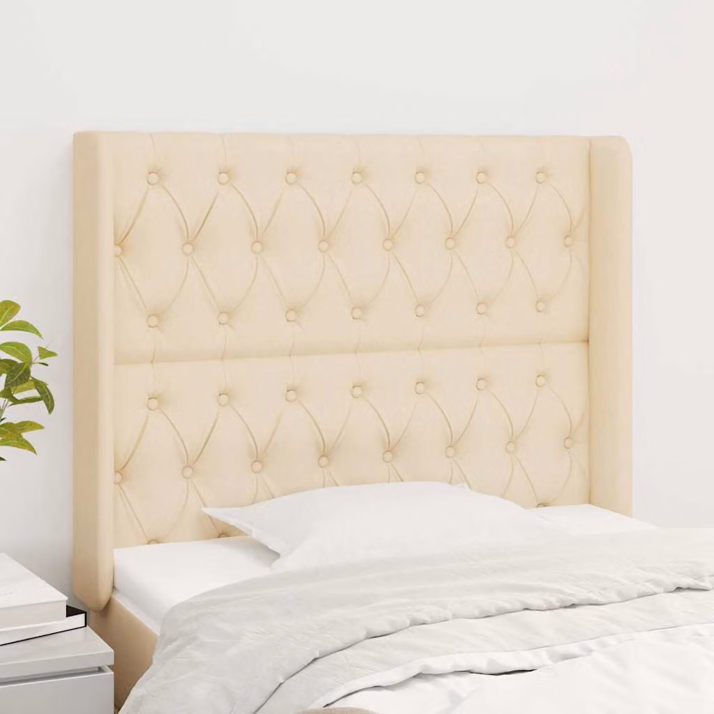Testiera ad orecchio vidaXL in tessuto beige con struttura in legno L: 93 cm, P: 16 cm, H: 118-128 cm