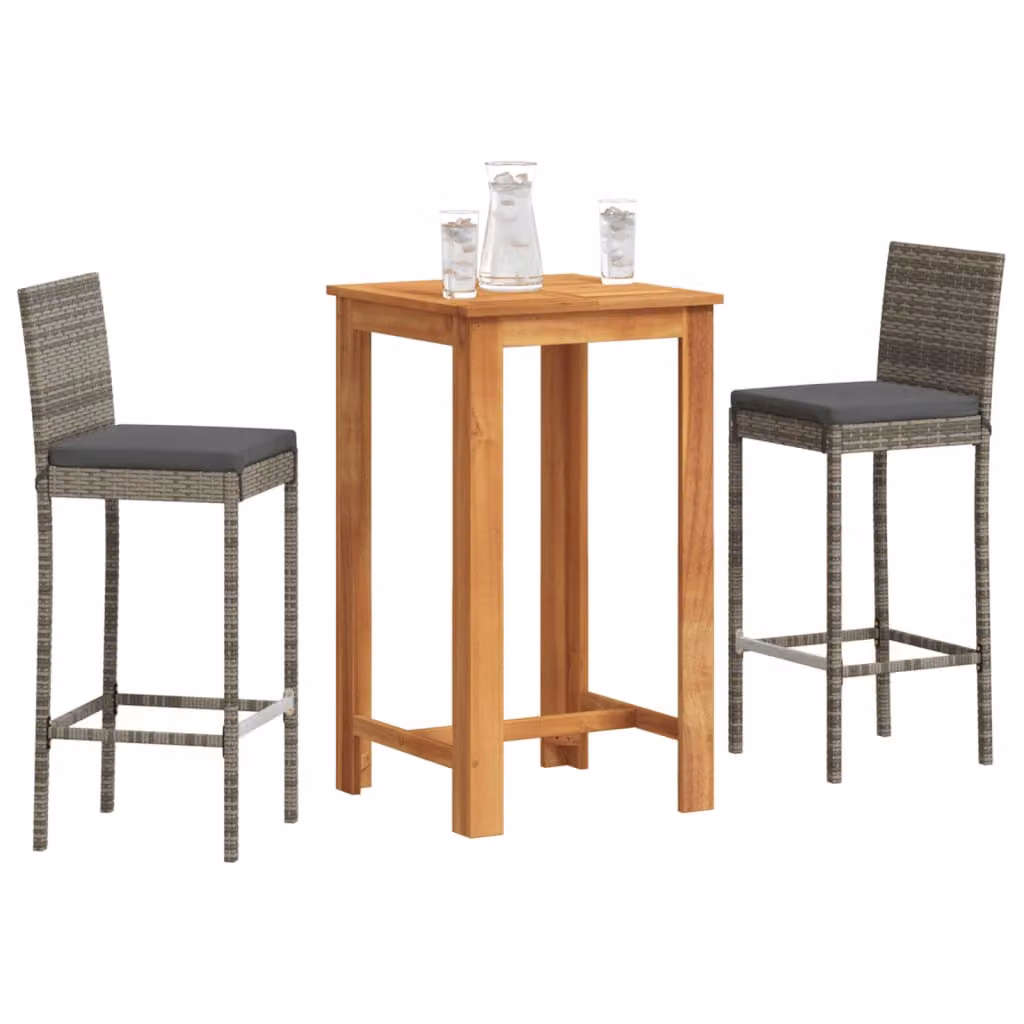 vidaXL Set Bar da Giardino 3 pz in Legno di Acacia e Polyrattan Grigio Antracite