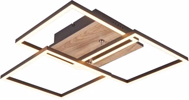 Plafoniera LED MOBILE in legno chiaro e nero, 27W, temperatura colore regolabile 2700-6000K, L 42 cm x P 42 cm x H 10 cm
