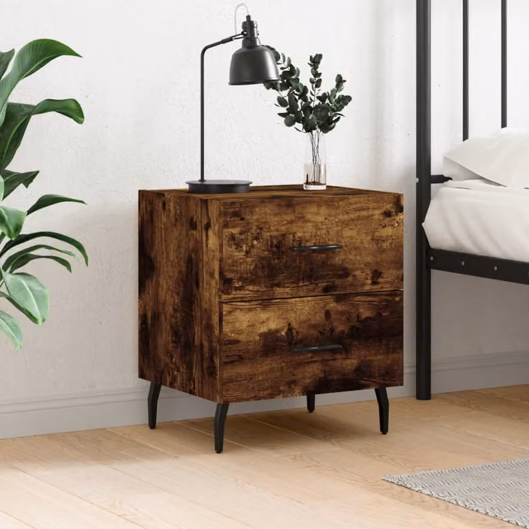 Comodino vidaXL in Rovere Fumo e Legno Multistrato, L 40 cm x P 35 cm x H 47,5 cm