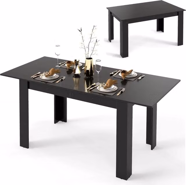 Tavolo da pranzo estensibile moderno COSTWAY nero per cucina, soggiorno o sala da pranzo, L/P/H: 120-158 x 70 x 76 cm