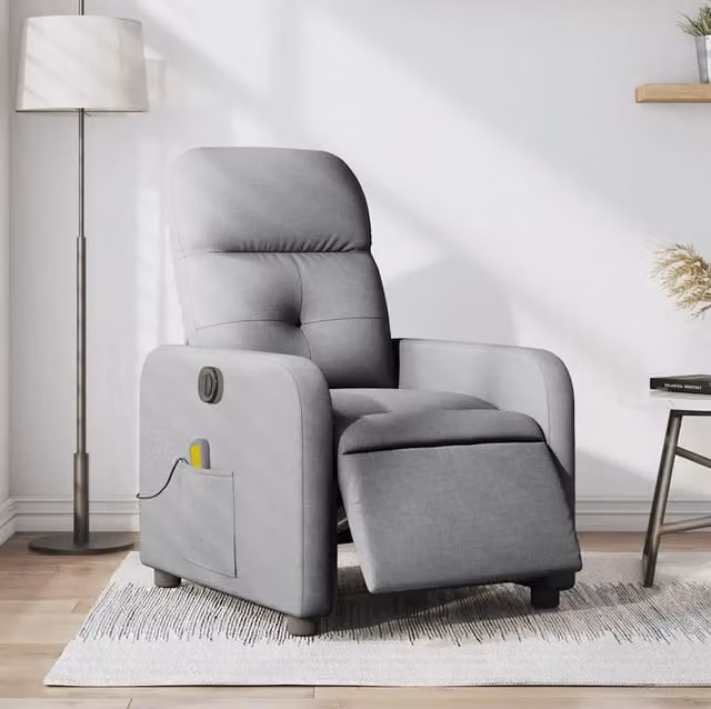 Divano Sedia-Poltrona Reclinabile Massaggio Elettrica Grigio Chiaro Tessuto 794052