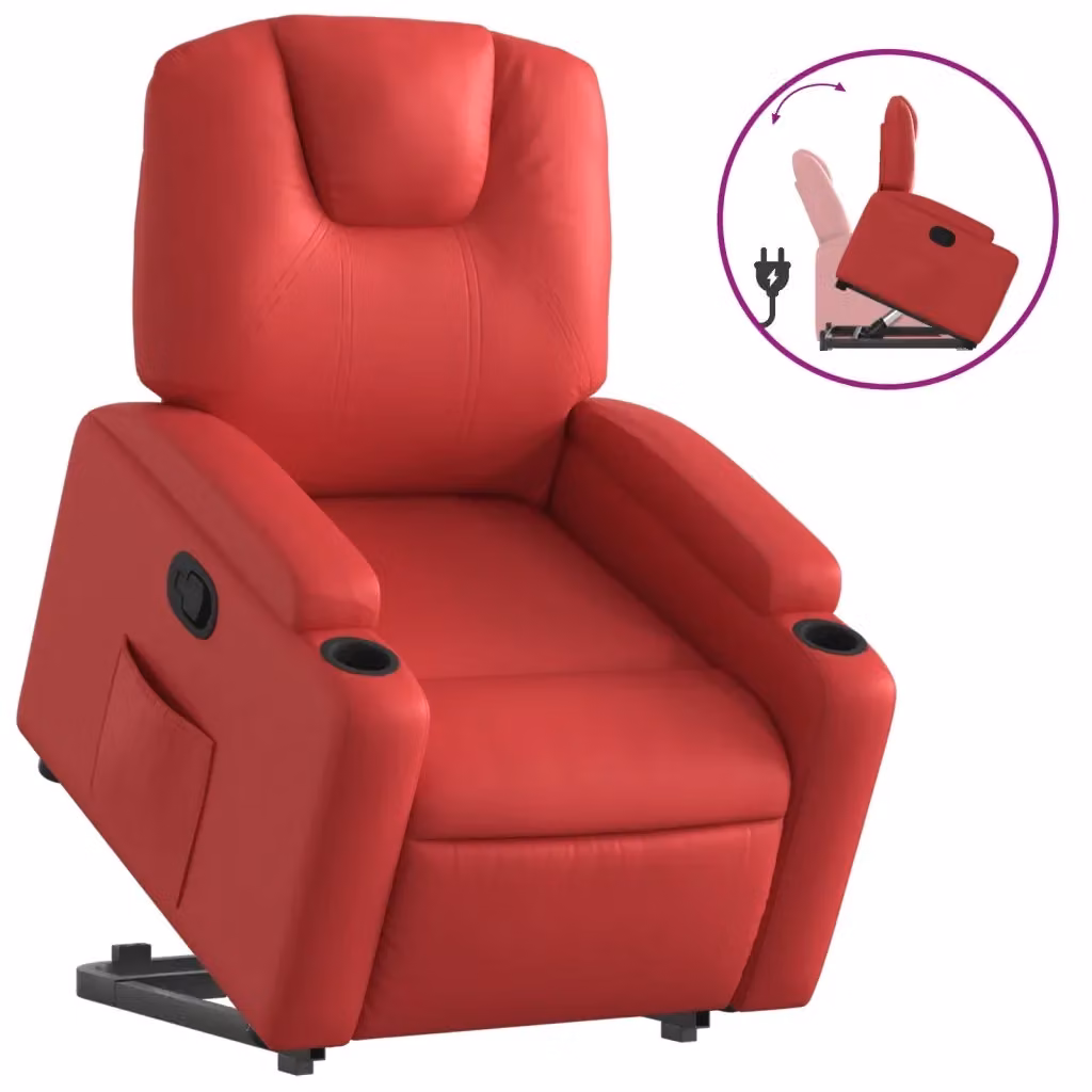 Poltrona Alzapersona Reclinabile vidaXL in Similpelle Rossa con Assistenza Elettrica per Senior – 2