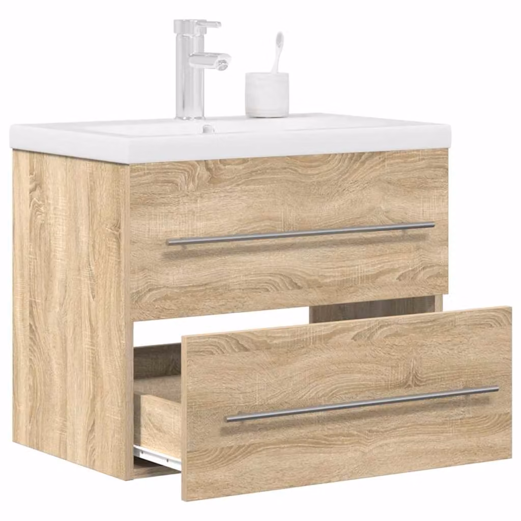 Set di mobili da bagno vidaXL composto da 2 pezzi in legno effetto rovere e bianco, include mobile lavabo e pensile sospeso, L/P/H: 60 x 38,5 x 48 cm e 60 x 38,5 x 48 cm