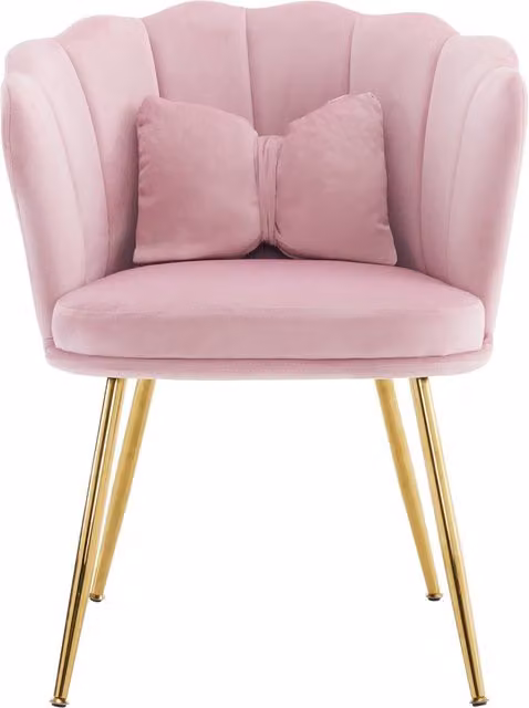 Poltrona Imbottita in Velluto Aosom con Schienale a Petalo e Gambe in Metallo Dorato, Design Moderno con Cuscino a Farfalla, Rosa, L: 62 cm, P: 54 cm, H: 43 cm – 1