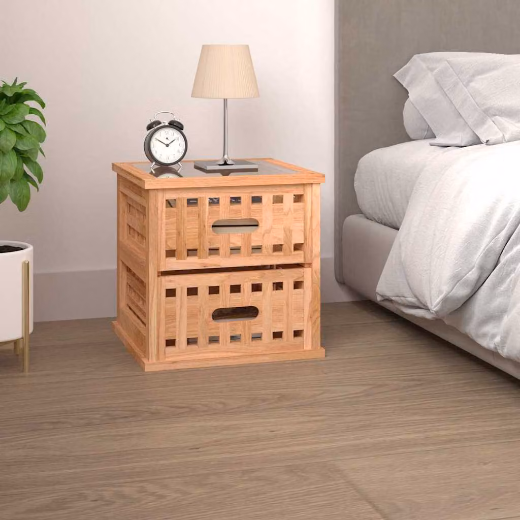 vidaXL Comodino Moderno in Legno Massello di Noce Olio, L/P/H: 34 x 34 x 34 cm