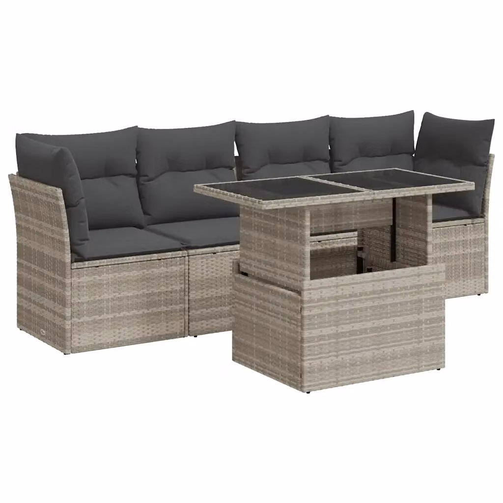 Set Divano da Giardino 5 Pezzi vidaXL con Cuscini Grigio con Tavolino e Struttura in Metallo e Polyrattan – 2