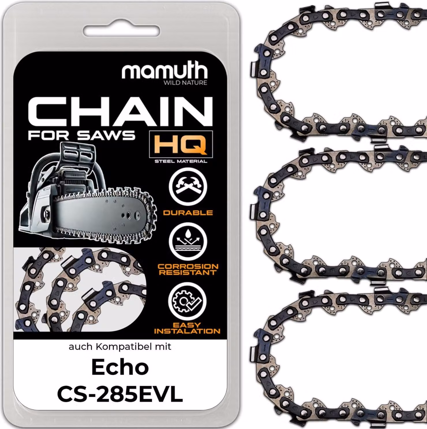 3 catene per motosega 35 cm 1,3 mm 3/8" 52 TG per Echo CS-285EVL