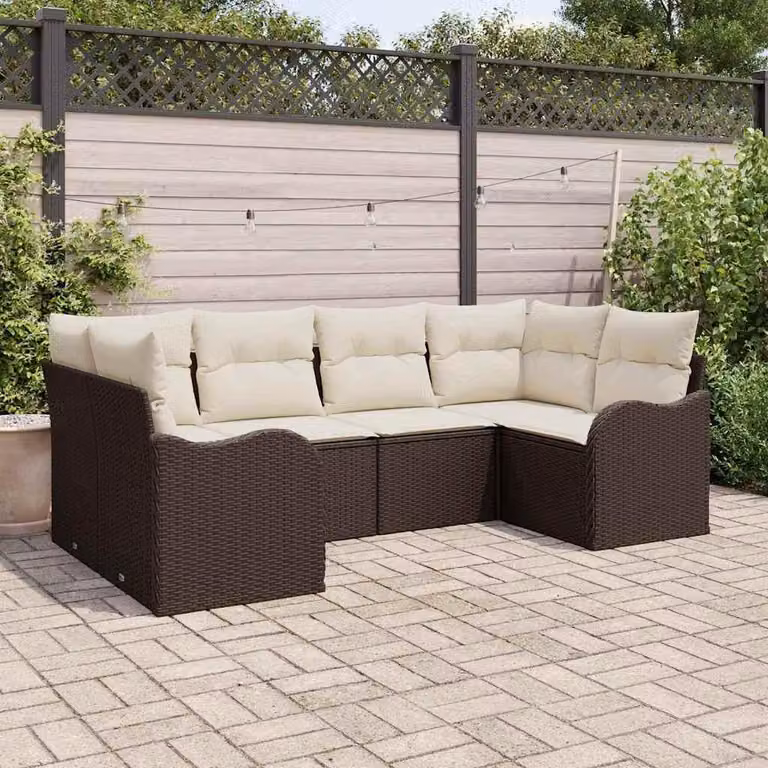 Maison Exclusive - Set Divano da Giardino 6 pcs Marrone e bianco Poly Rattan