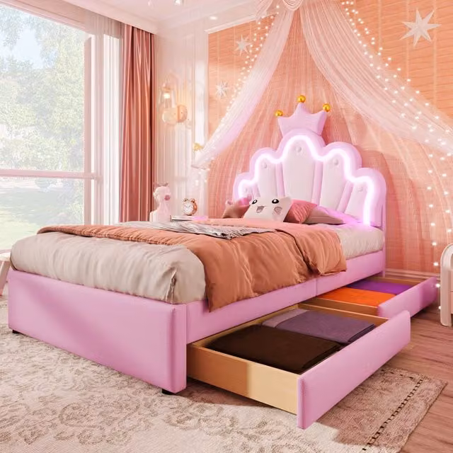 letto imbottito pu rosa 90 x 200 cm