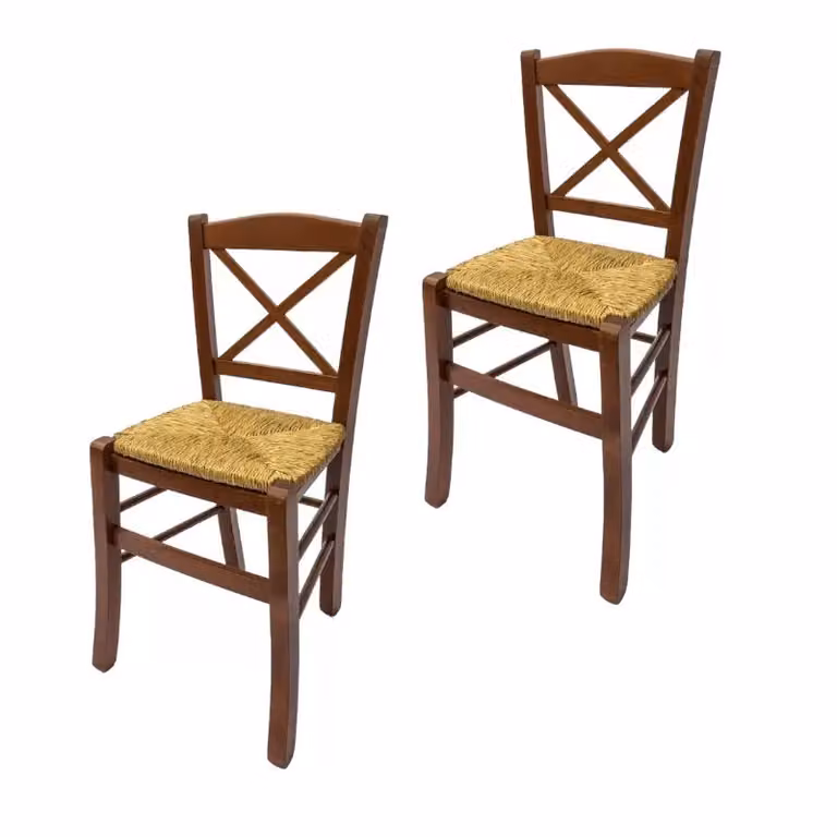 Set di 2 sedie Croce in legno di faggio e paglia color noce Mobili 2G