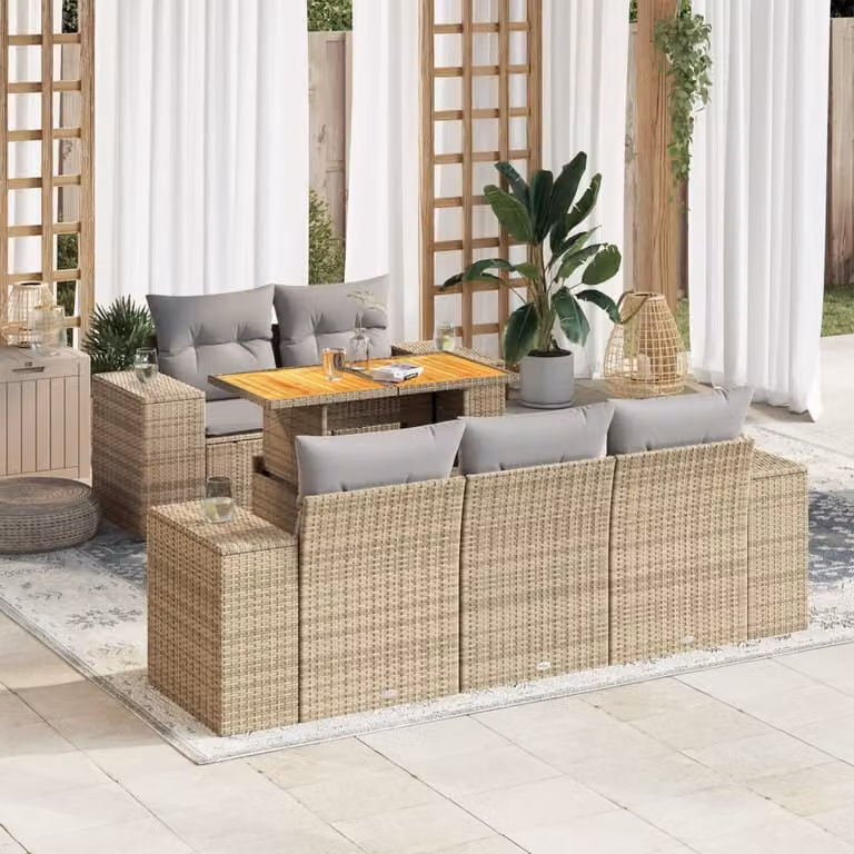 Maison Exclusive - Set Divano da Giardino 6 pz con Cuscini Beige in Polyrattan