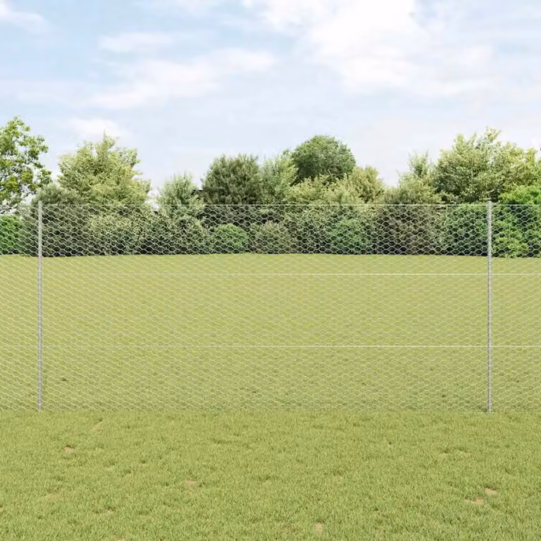Recinzione esagonale con pali vidaXL in acciaio zincato color argento, L: 10 m, H: 1,4 m