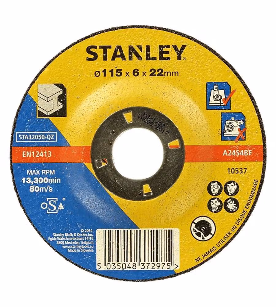 Stanley disco abrasivo metallo 115x6x22 mm convesso per smerigliatura