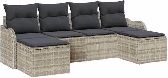 Set Divano da Giardino 6 pz | Set Salotto da Giardino Grigio chiaro Poly Rattan