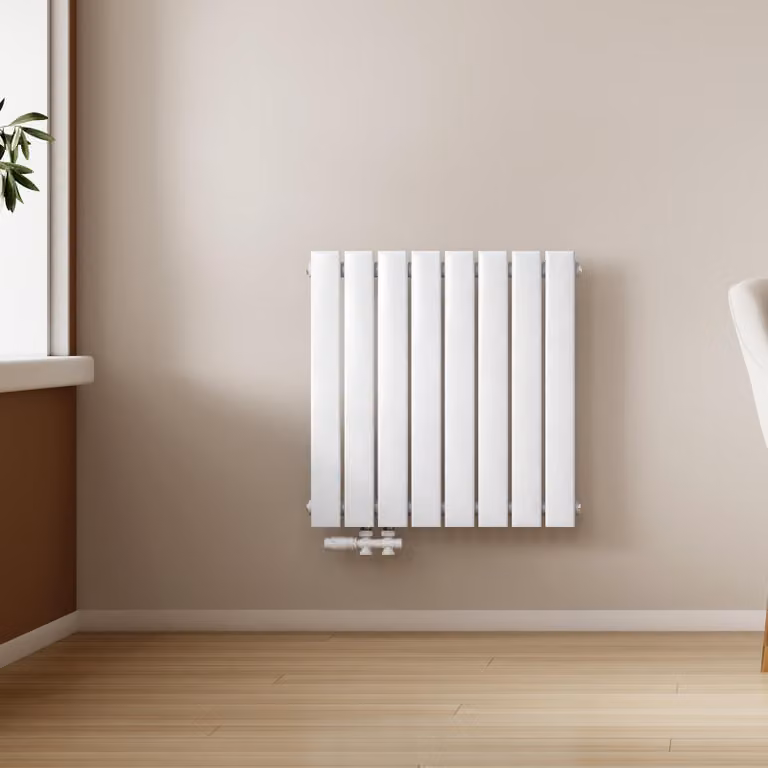 Radiatore EMKE orizzontale, radiatore a pannello di design 630x620mm bianco monostrato riscaldamento laterale piatto, 450W senza elemento riscaldante