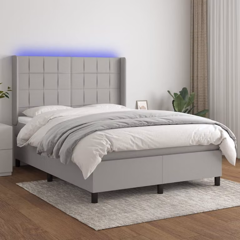 Letto a Molle con LED e Porte USB vidaXL in Tessuto Grigio o Bianco L/P/H: 200 x 140 x 147 cm